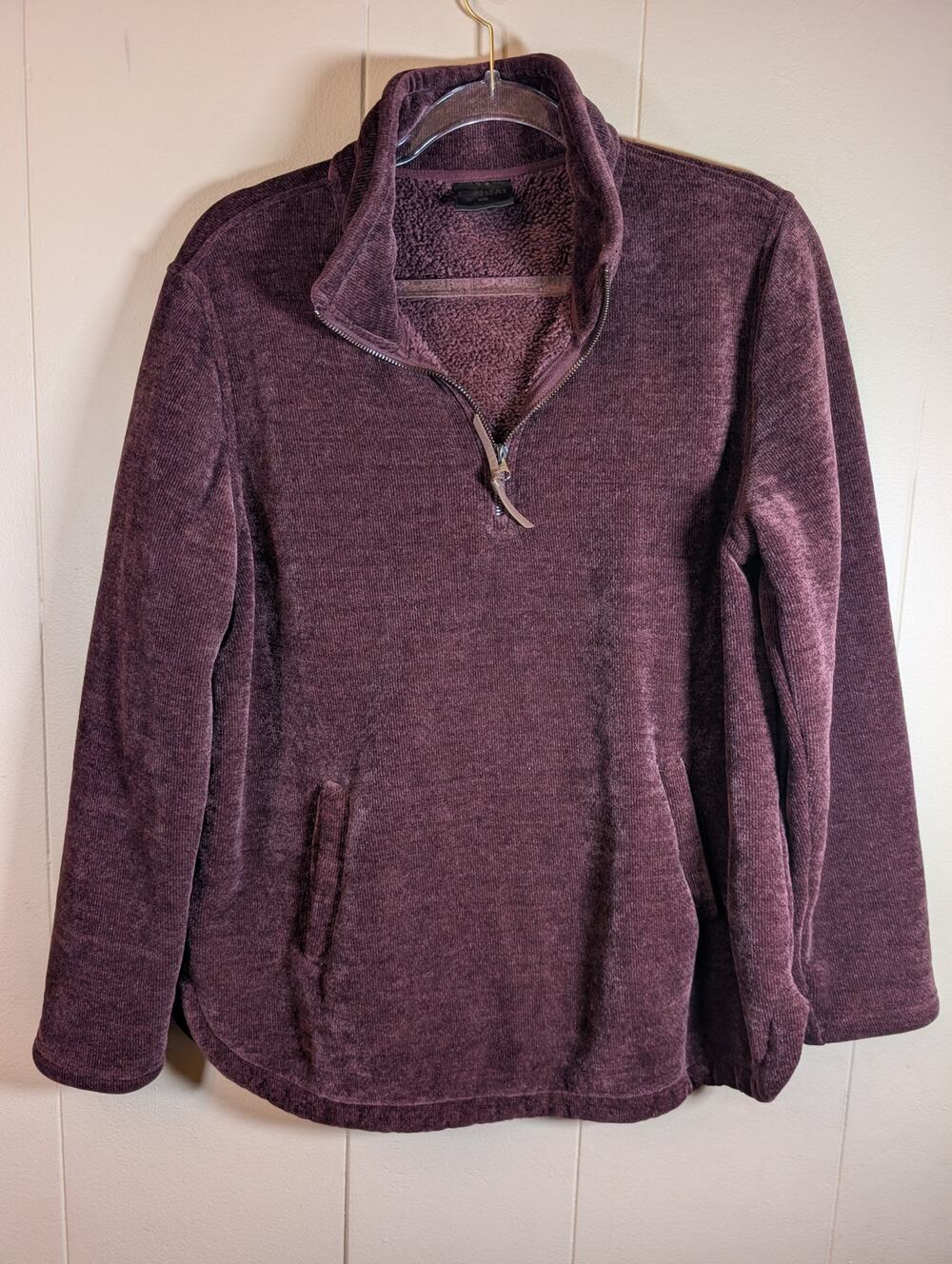 SHERPA Lined 32 Degrees Heat Quarter Zip Fleece Pullover Womens L Burgundy
